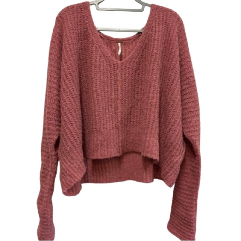 Free People Pink Moonbeam Alpaca V-Neck Soft Sweater Wmns L New without tags